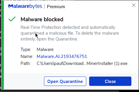 Malwarebytes antivirus blocked NiceHash