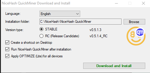 The nicehash installer runs and downloads the files it needs