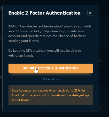 Enabling 2FA on NiceHash