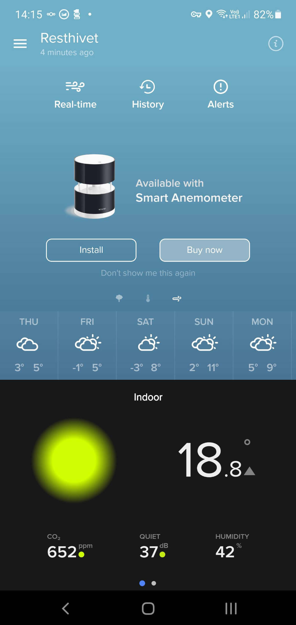 Screenshot of how to install the Netatmo Anemometer through the app