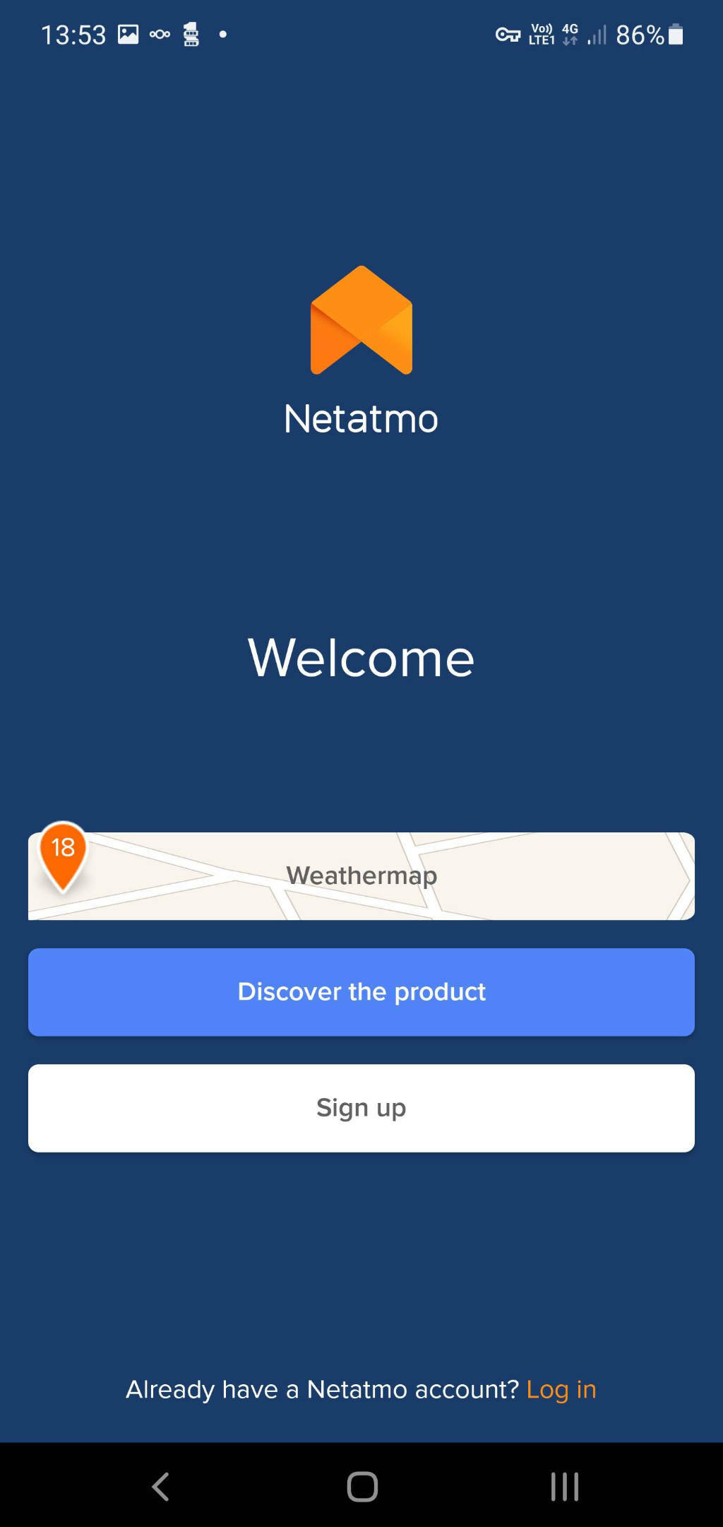 Screenshot of the Netatmo app login page