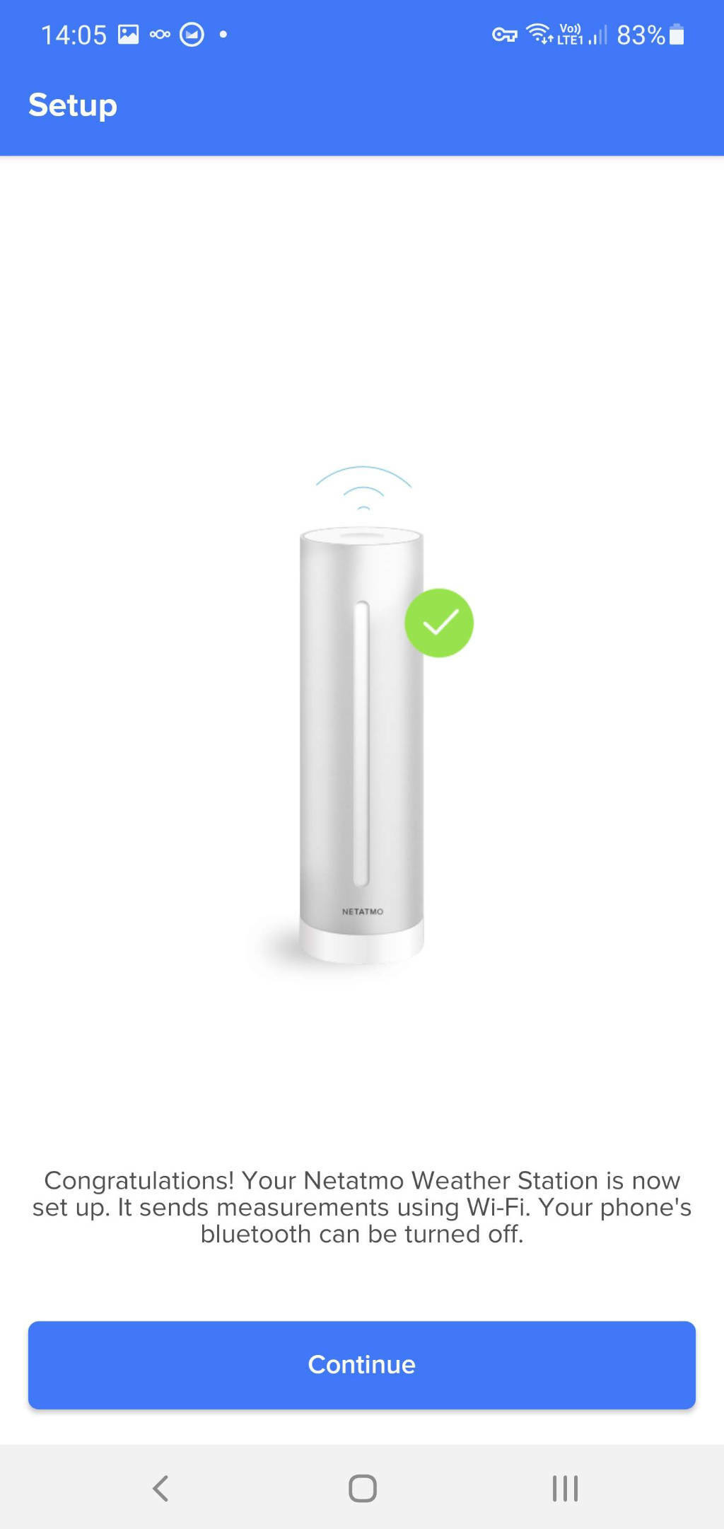Screenshot of the Netatmo app after completing an update