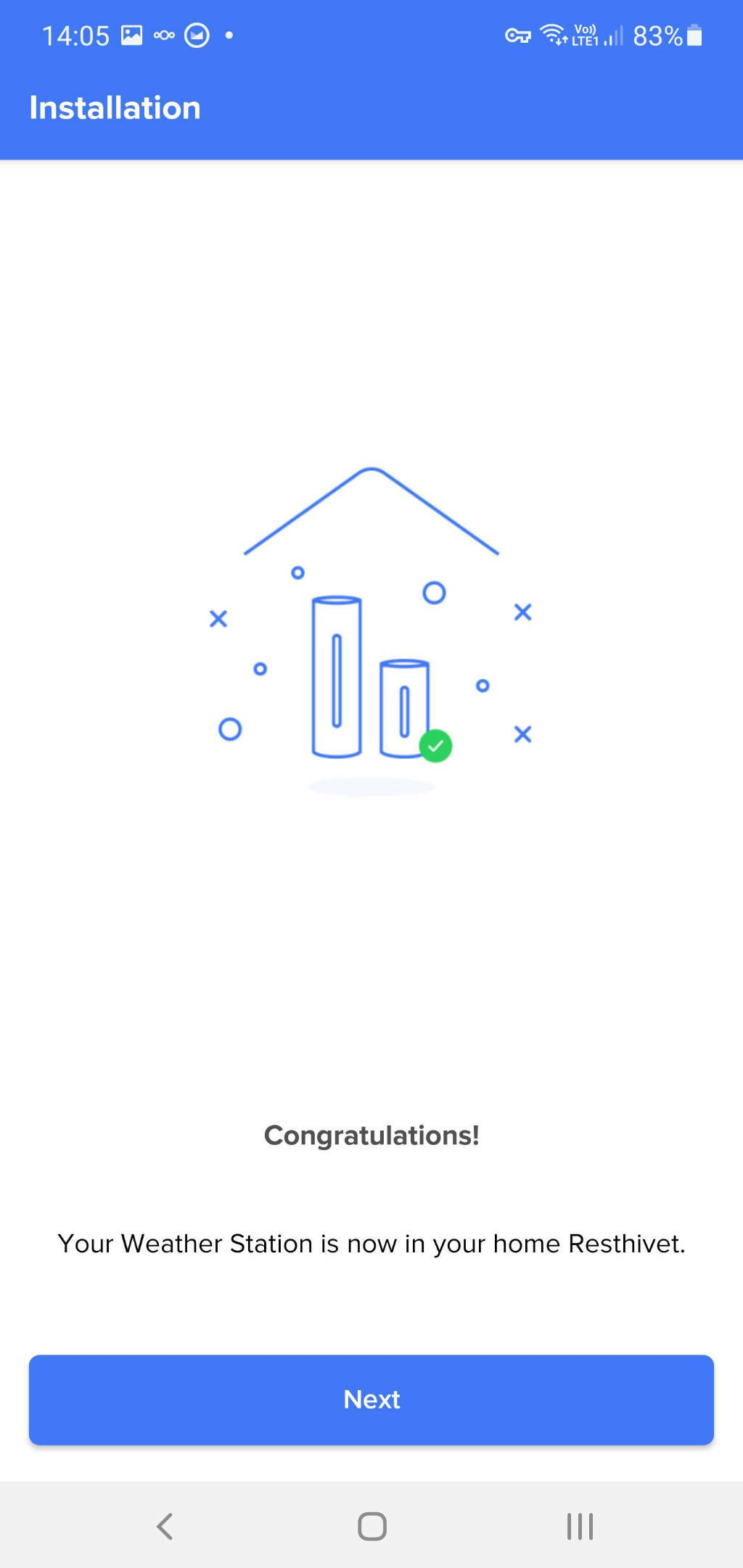 Screenshot of the Netatmo Outdoor module successfully paired with the main unit.