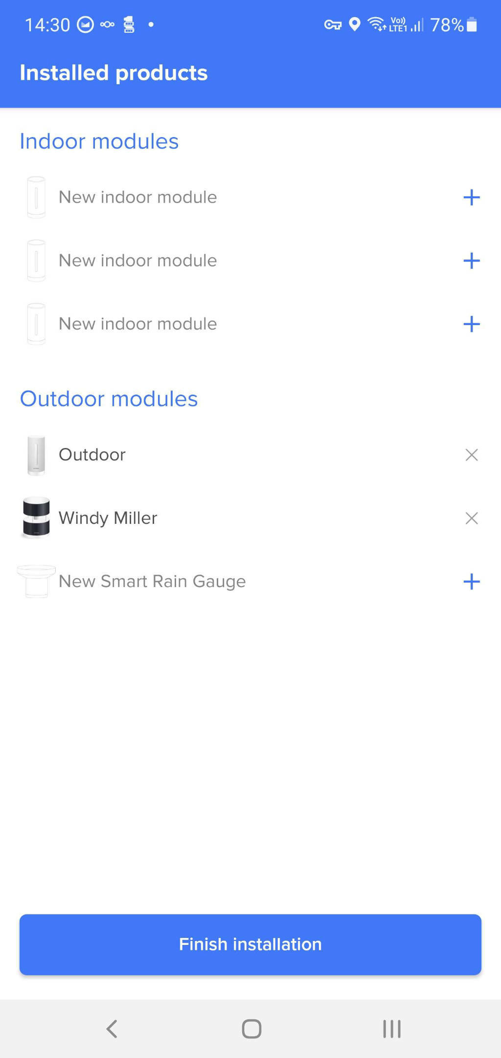 Screenshot of the Netatmo App with the Anemometer and outdoor module paired