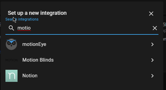 Searching Home Assistant for Motioneye integration